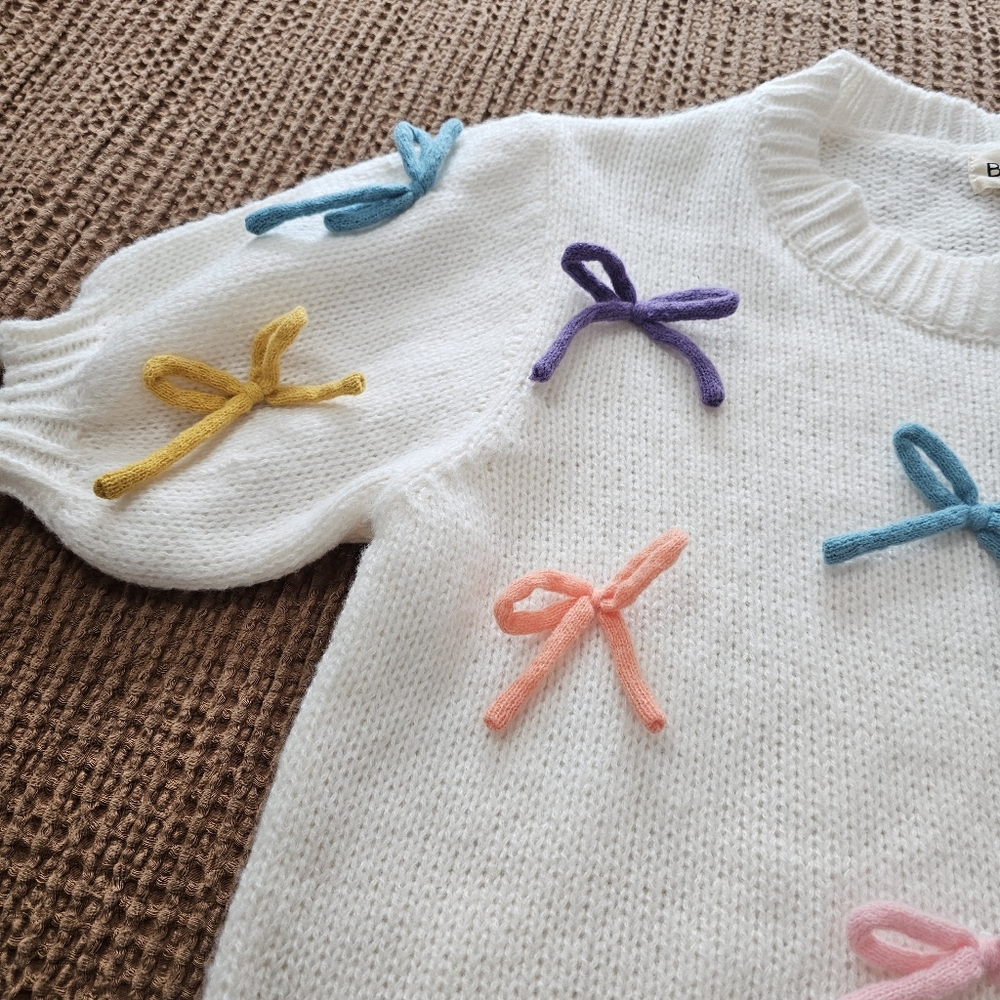 BiBi Bow Detail Puff Sleeve Sweater. Sz Medium, NWTs - Picture 7 of 14
